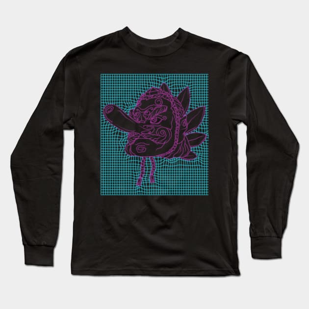 Aesthetic Synthwave Neon Pink Tengu Long Sleeve T-Shirt by MythoCulture